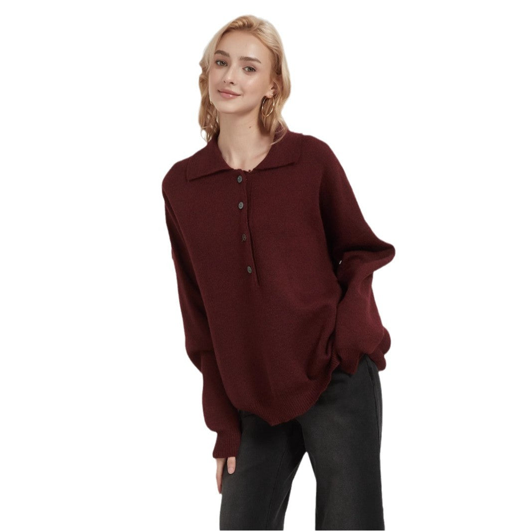 Dames oversized tricot pull avec col élégant et détails de boutons Chic und Stil