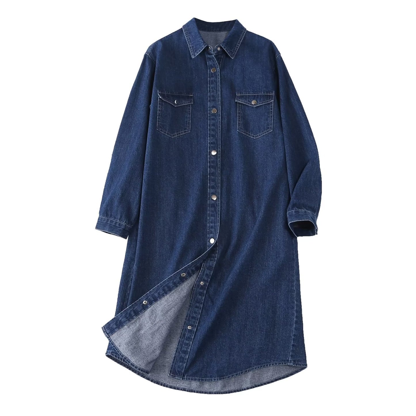 Robe chemise en denim pour femmes avec un design frontal boutonné et des poches pratiques Chic und Stil