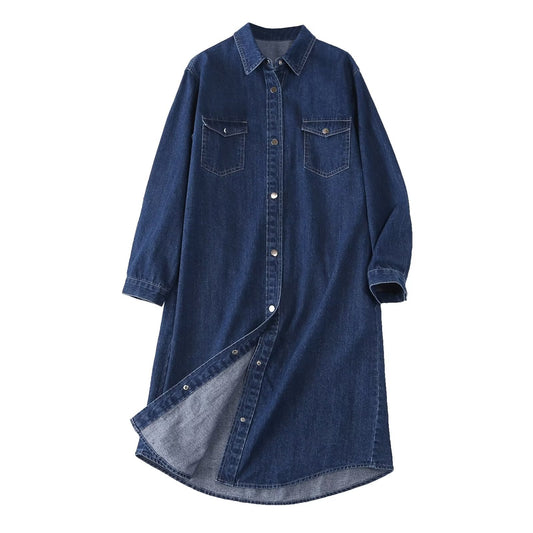Robe chemise en denim pour femmes avec un design frontal boutonné et des poches pratiques Chic und Stil