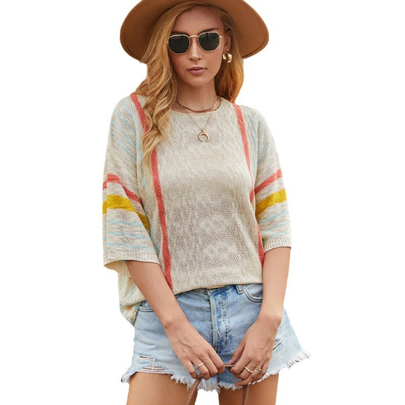 Pull femme décontracté avec motif rayé à la mode et coupe ouverte Chic und Stil