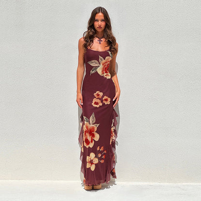 Robe maxi à ruchés à motifs floraux Chic und Stil pour femmes