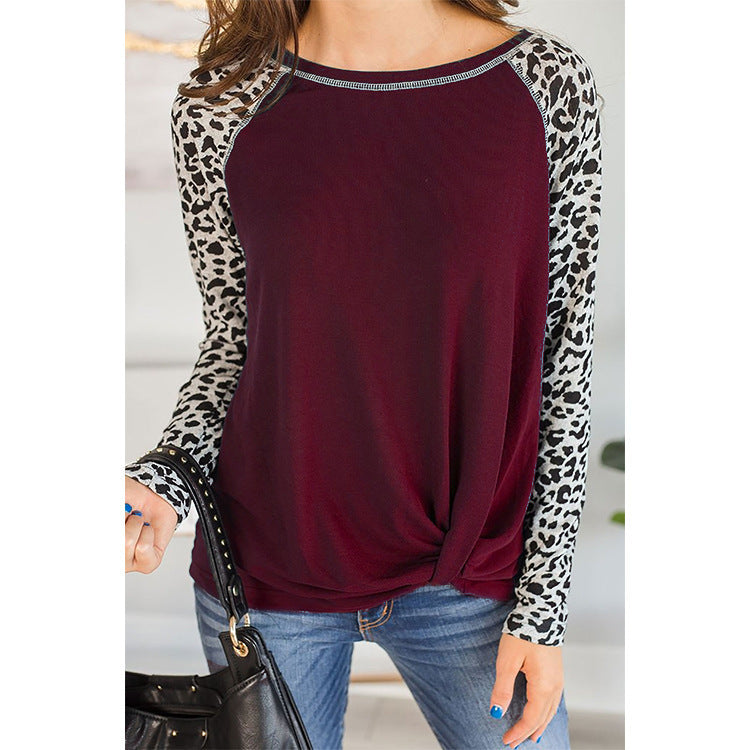 Blouse ample à manches longues pour femmes avec manches léopard et détail de nœud Chic und Stil