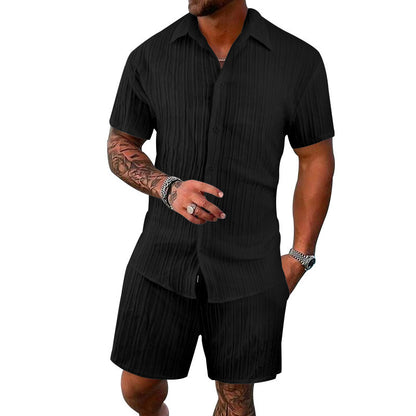 Homme ensemble chemise à manches courtes et shorts au design structuré Chic und Stil