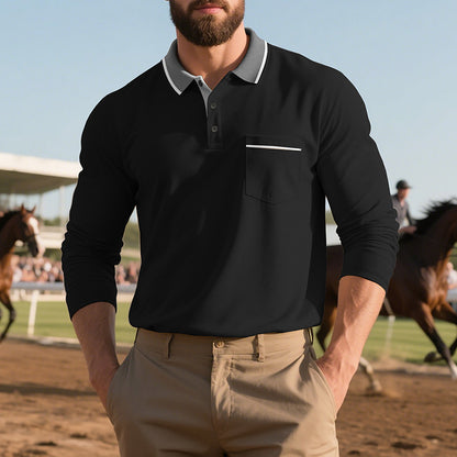 Chemise polo à manches longues pour hommes, mode, avec surface texturée et poche poitrine pratique Chic und Stil