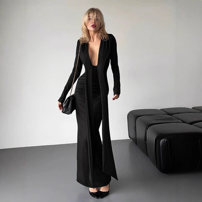Robe maxi élégante pour femmes avec décolleté en V profond et fente latérale Chic und Stil