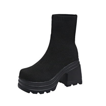Bottes à talons hauts chunky pour femmes avec design en tricot flexible Chic und Stil