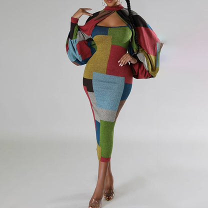 Robe à manches longues pour femmes avec coupe géométrique et manches volumineuses Chic und Stil