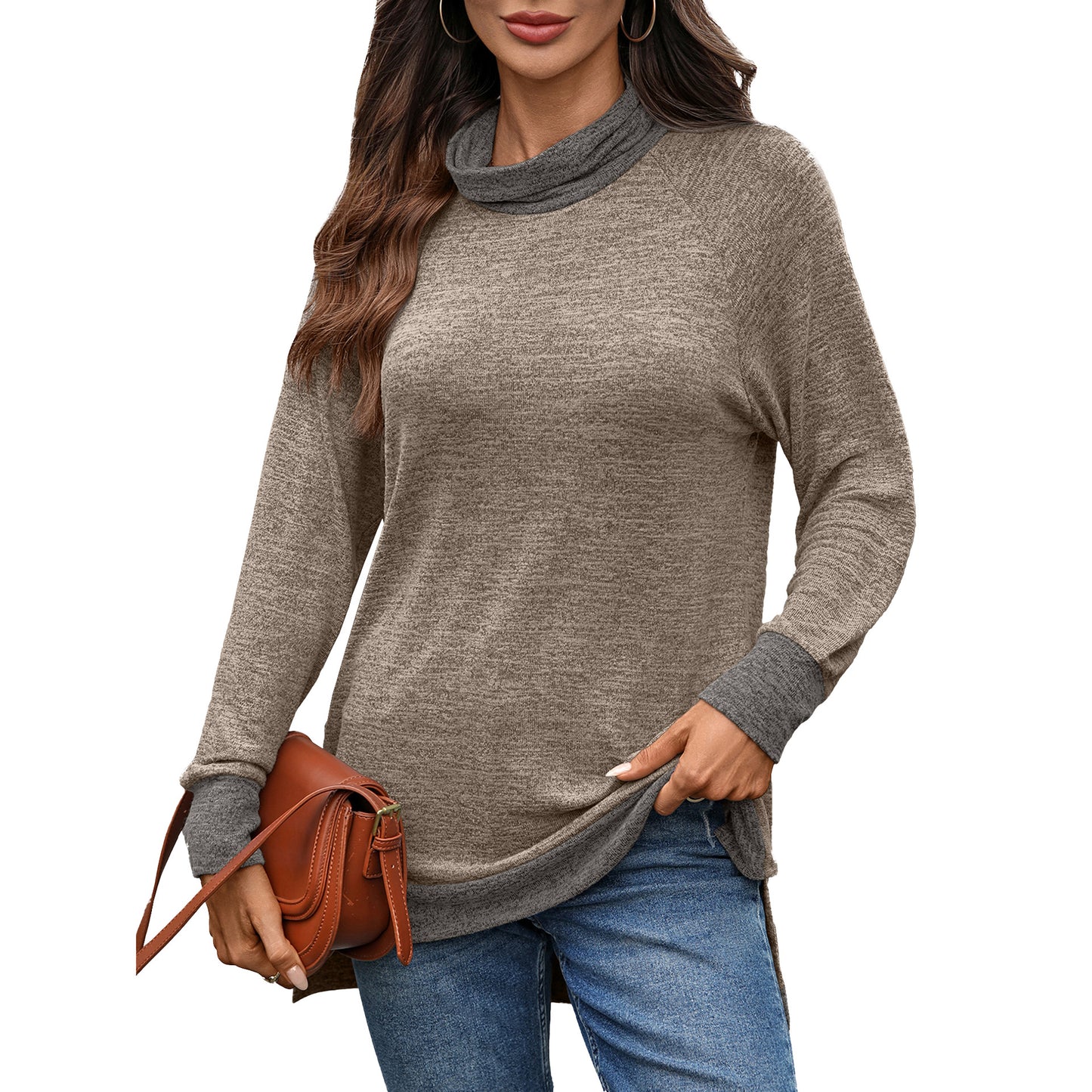 Pull casual pour femmes avec col montant et fentes latérales Chic und Stil