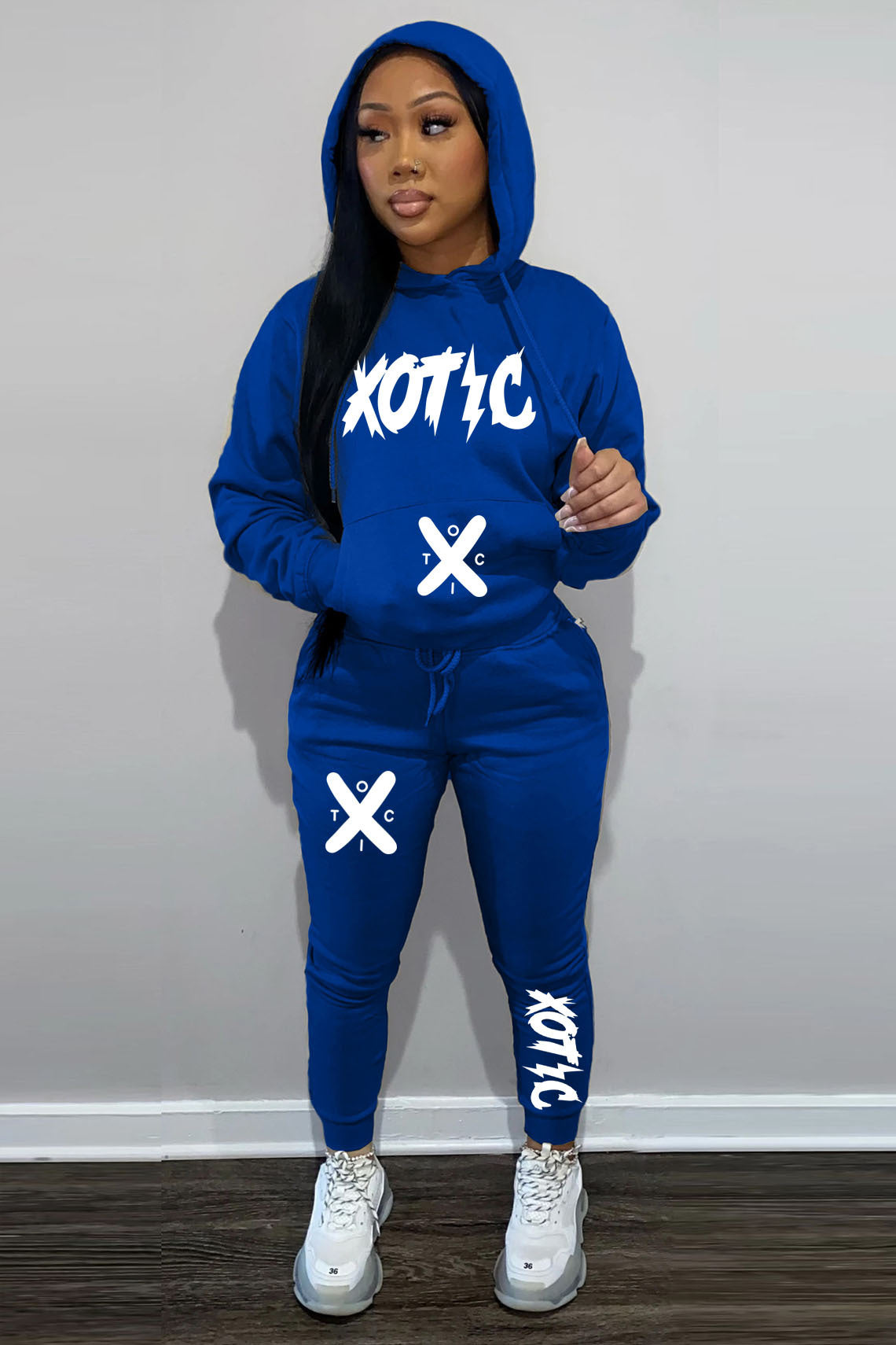 Women's sporty hoodie and jogger pants set with modern inscription Chic and Style