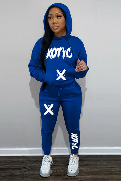 Women's sporty hoodie and jogger pants set with modern inscription Chic and Style