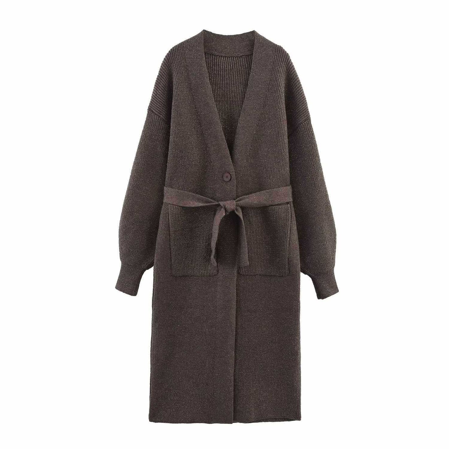 Dames cardigan long tricoté avec ceinture à la taille Chic und Stil