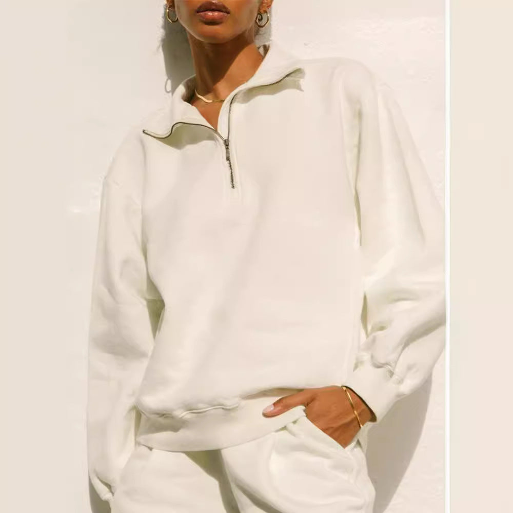 Pull-over zippé décontracté pour femmes avec col montant et coupe large Chic und Stil