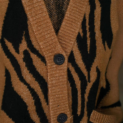 Dames gros pull cardigan avec motif animal Chic und Stil