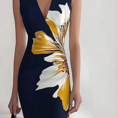 Dames Élégant Imprimé Floral Midi Robe Chic und Stil
