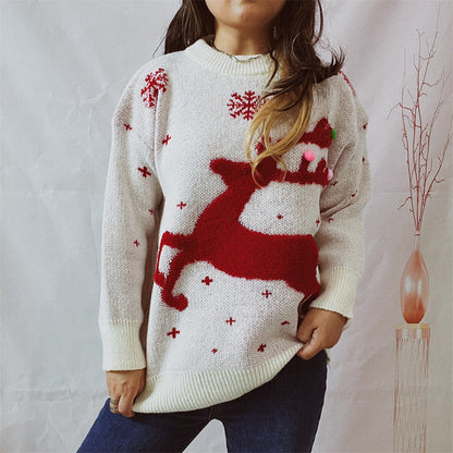 Pull féminin élégant avec motif créatif de renne et tricot texturé Chic und Stil