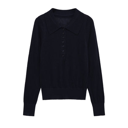 Pull femme à manches longues avec col polo et décolleté boutonnable Chic und Stil