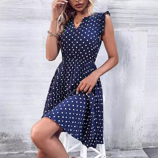 Robe maxi pour femmes avec design volanté et motif à pois Chic und Stil