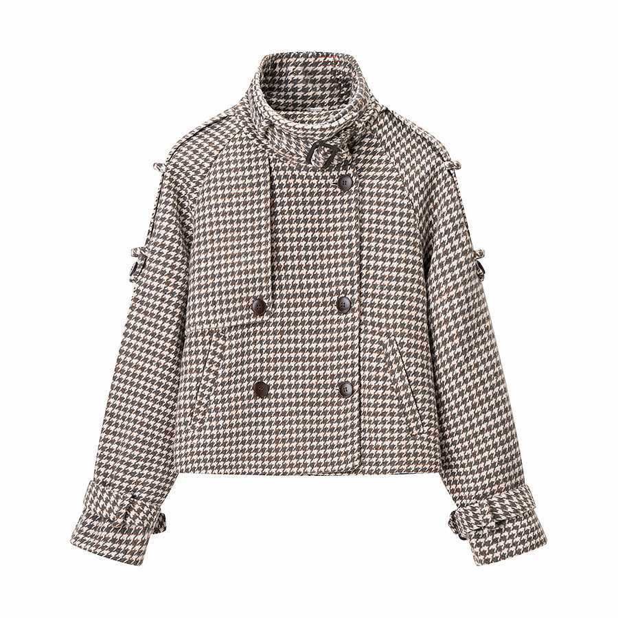 Dames élégant carotte manteau avec motif pied-de-coq texturé Chic und Stil