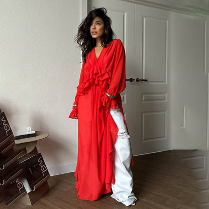 Robe maxi élégante et fluide pour femmes avec une coupe ample et des détails froncés Chic und Stil