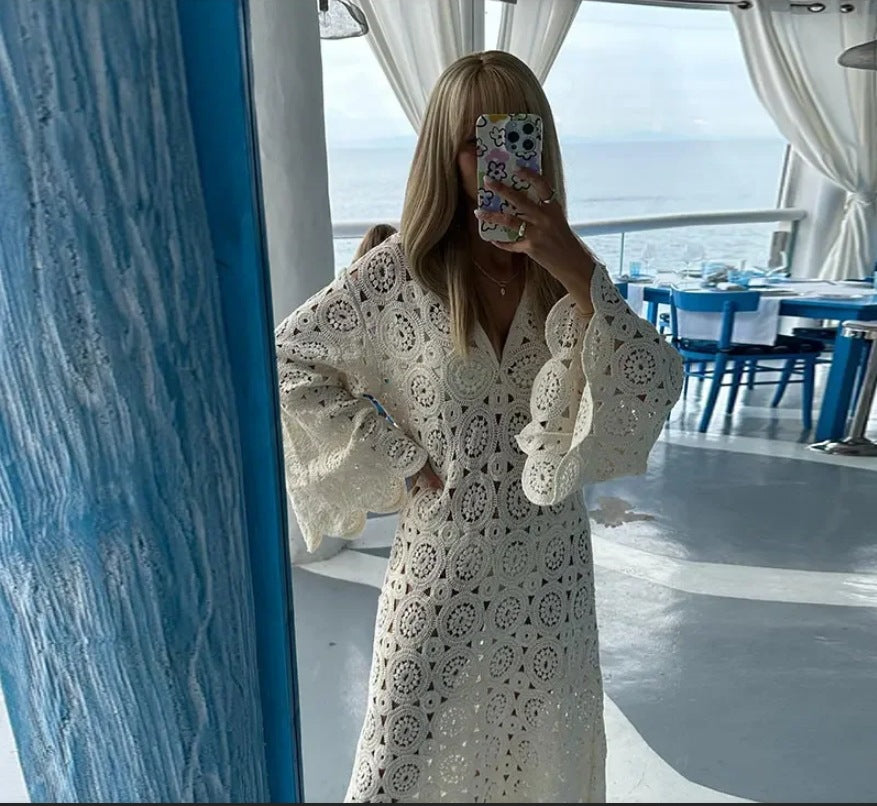 Robe de plage en crochet pour femmes avec des manches volantées et une coupe élégante Chic und Stil