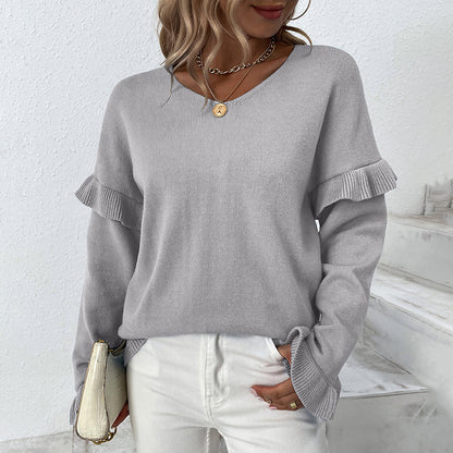 Pull élégant pour femmes avec des détails froncés et un décolleté en V Chic und Stil