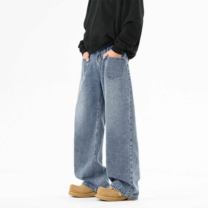 Denim pants for women, wide fit with elastic waistband and modern details Chic and Style