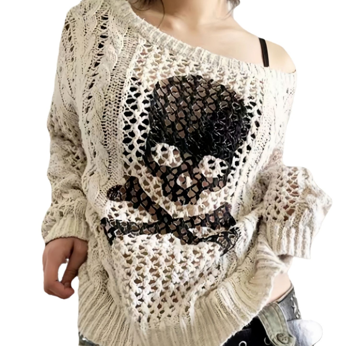 Pull en tricot surdimensionné pour femmes avec un motif de trous créatif et un design d'ancre Chic und Stil