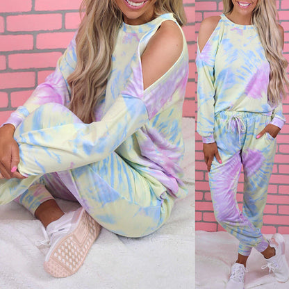 Casual loungewear set for women with casual cut-out design and colorful tie-dye pattern Chic and Style