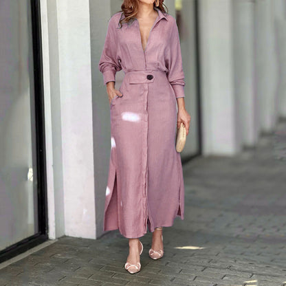 Robe chemise élégante pour femmes avec ceinture à la taille et fentes latérales Chic und Stil