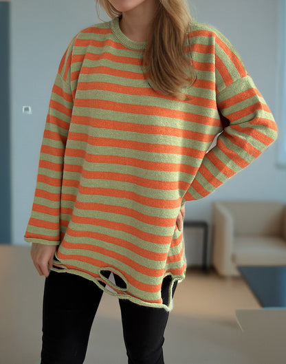 Pull over-size décontracté pour femmes avec de larges rayures Chic und Stil