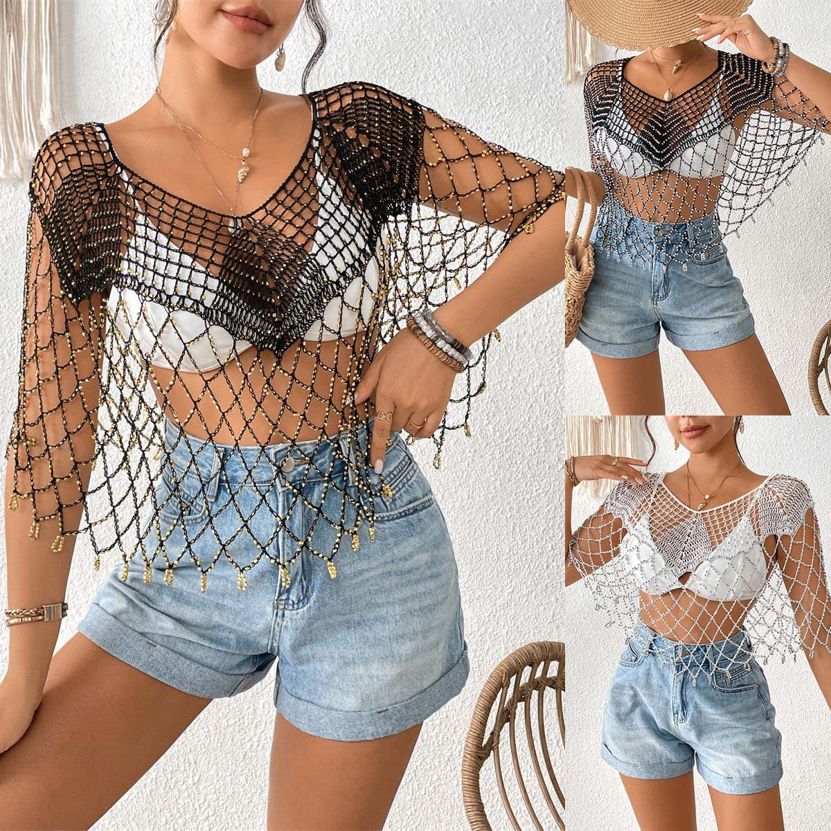 Dames Crochets Perles Couvrir Haut Chic und Stil