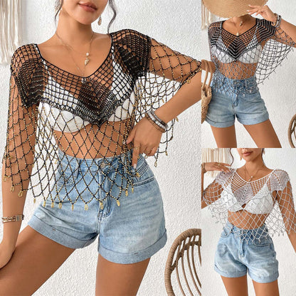 Dames Crochets Perles Couvrir Haut Chic und Stil