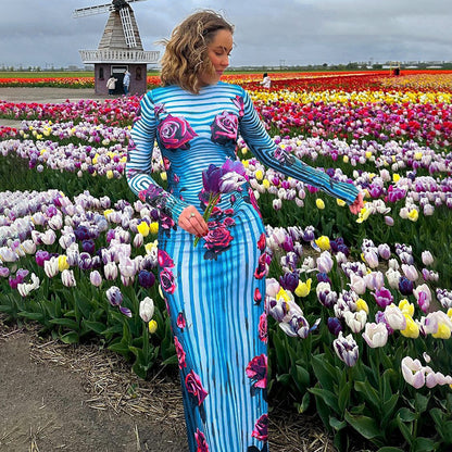 Robe Bodycon à rayures florales Chic und Stil pour femmes