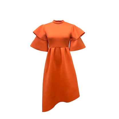 Femme Robe Midi Élégante avec Volants et Manches Volumineuses Chic und Stil
