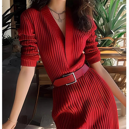 Robe maxi en maille côtelée pour femme avec ceinture à nouer Chic und Stil