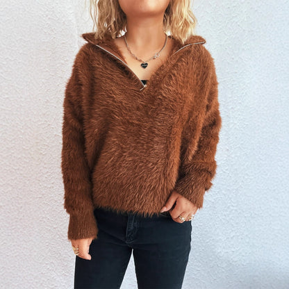 Femme pull doux avec col haut et fermeture éclair Chic und Stil