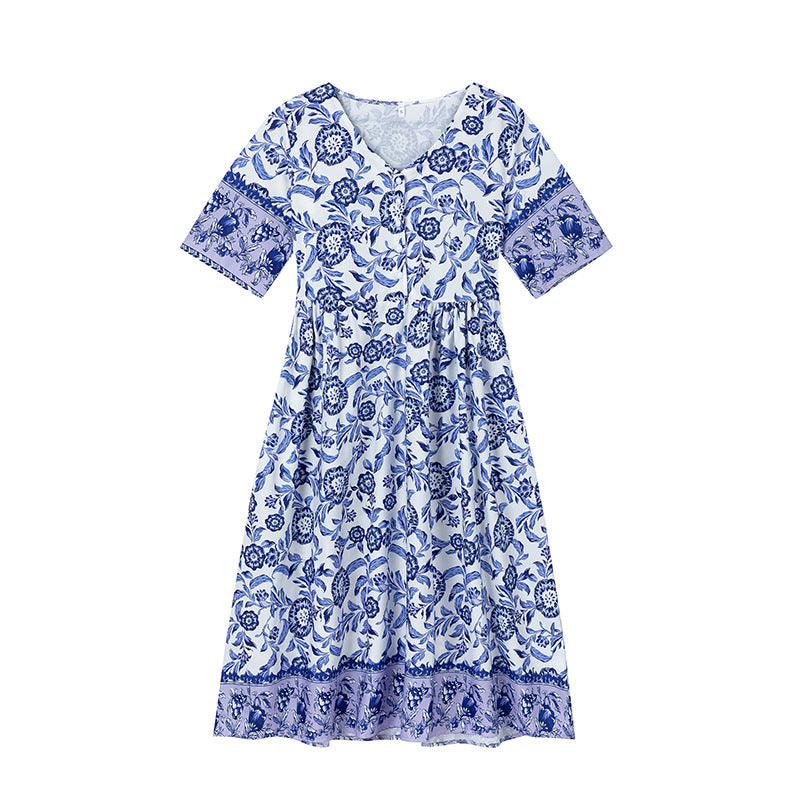 Robe évasée à motifs floraux pour femmes avec taille plissée Chic und Stil
