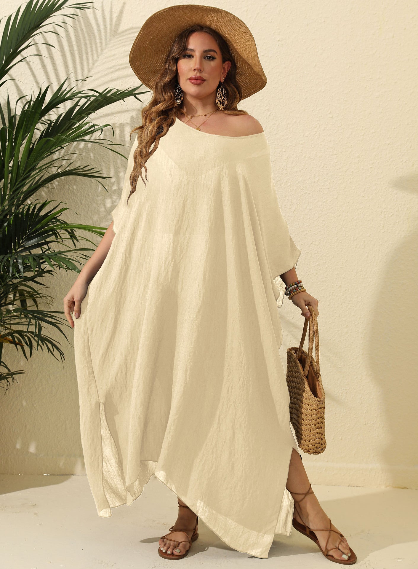 Dames Robe de Plage Légère Off-Shoulder Chic und Stil