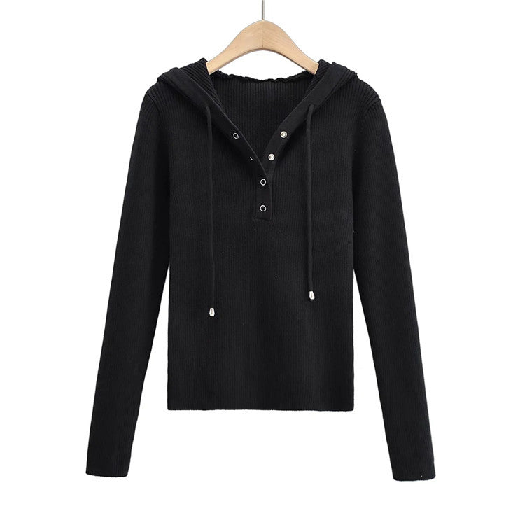 Pull en tricot décontracté pour femmes avec capuche et boutons Chic und Stil