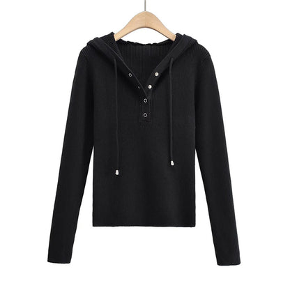 Pull en tricot décontracté pour femmes avec capuche et boutons Chic und Stil