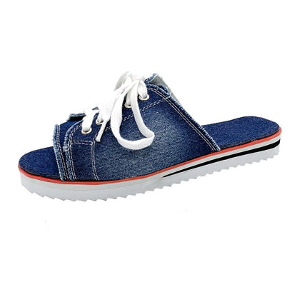 Baskets mules décontractées pour femmes avec denim à la mode et laçage pratique Chic und Stil