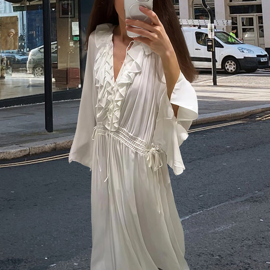 Robe maxi fluide pour femmes avec détails en volants et ceinture élastique Chic und Stil