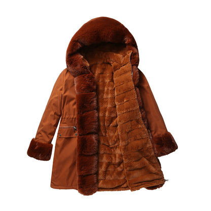 Dames élégante Parkajacke avec luxueux garniture en fausse fourrure Chic und Stil