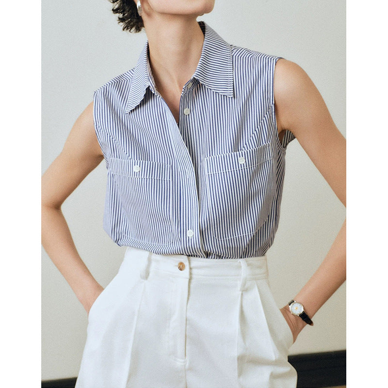 Chemise sans manches rayée classique pour femmes Chic und Stil