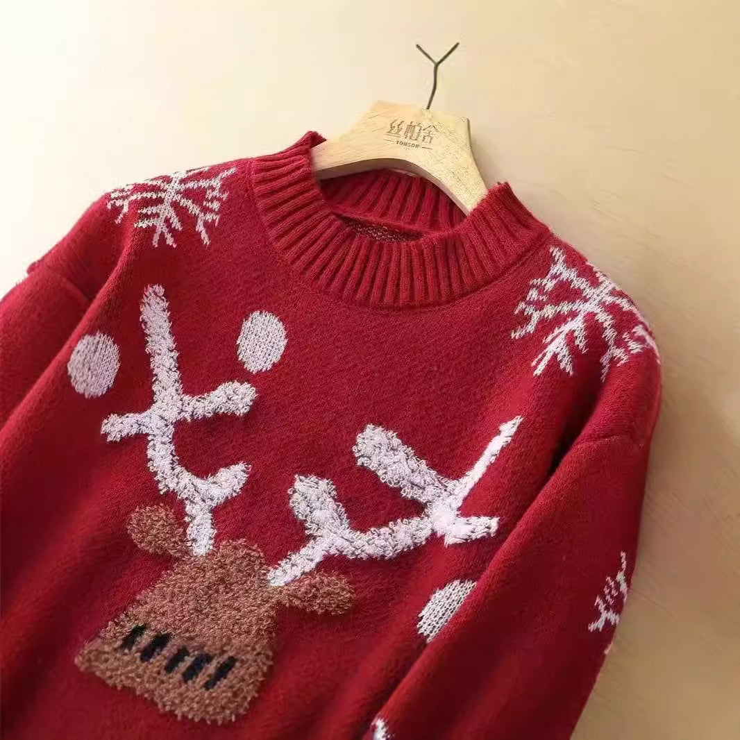 Pullover knit for women with reindeer and snowflakes pattern Chic und Stil