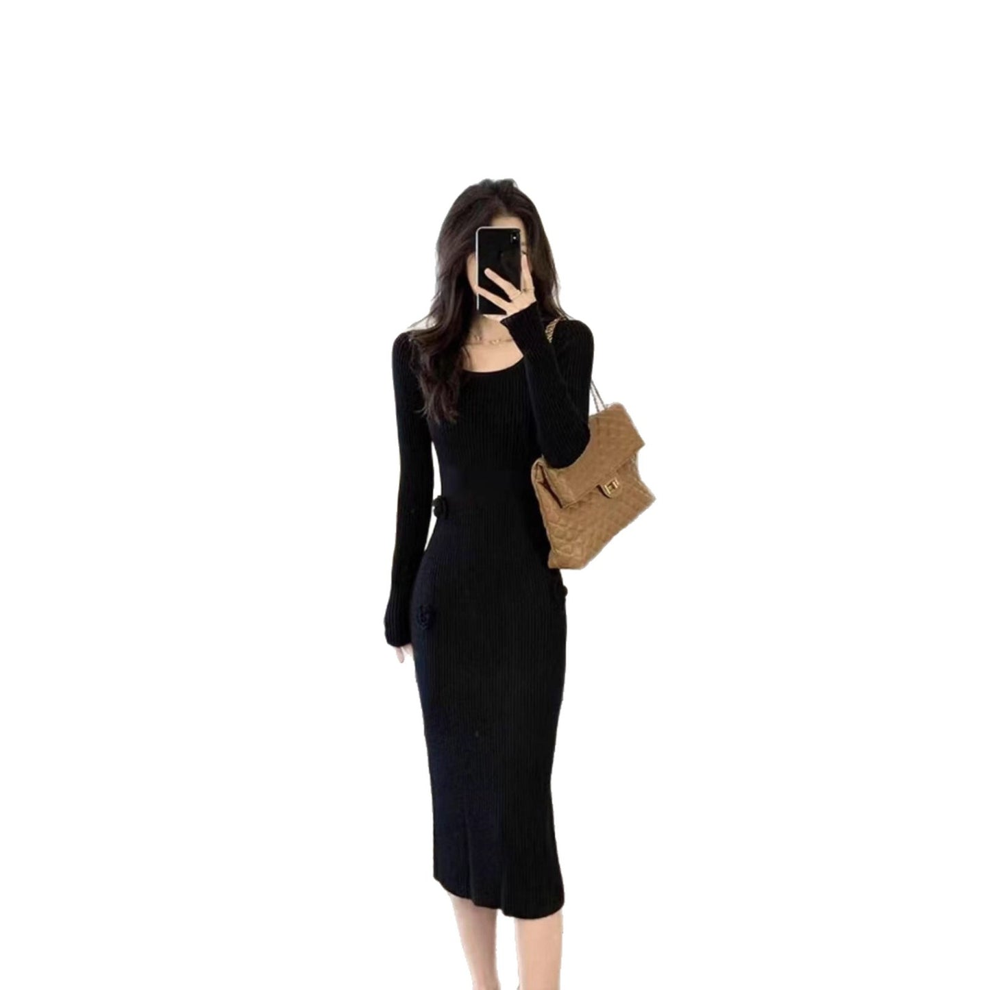 Robe maxi en tricot pour femmes avec des boutons décoratifs et une silhouette cintrée Chic und Stil
