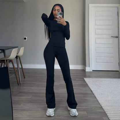 Dames élégant bodycon combinaison avec manches longues et jambes évasées Chic und Stil