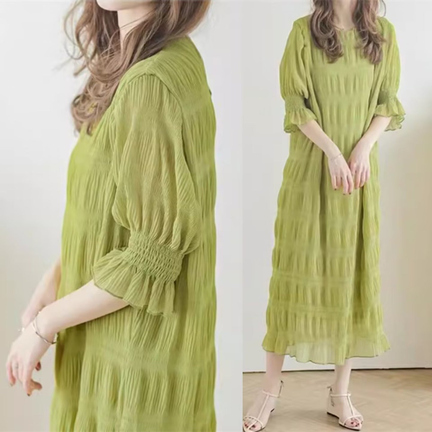 Robe maxi décontractée pour femmes avec des manches bouffantes élastiques et un design texturé raffiné Chic und Stil