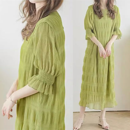 Robe maxi décontractée pour femmes avec des manches bouffantes élastiques et un design texturé raffiné Chic und Stil