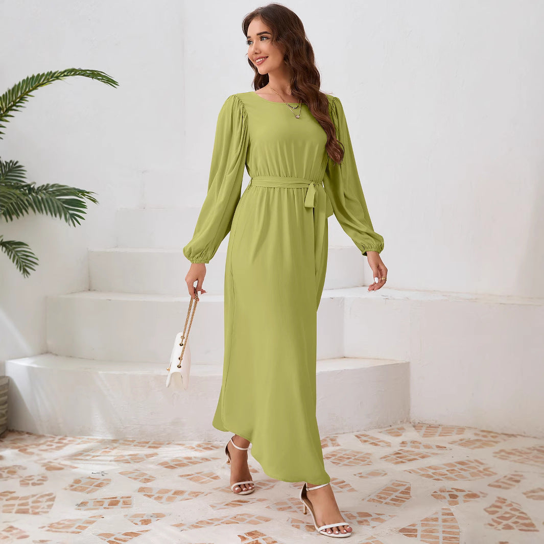 Dames Élégante Robe Maxie avec Coupe Ample et Manches Bouffantes Chic und Stil